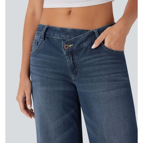 HALARA Women's NWT Flex Asymmetrical Low Rise Wide Leg Jeans | Size L Reg. - Picture 2 of 13